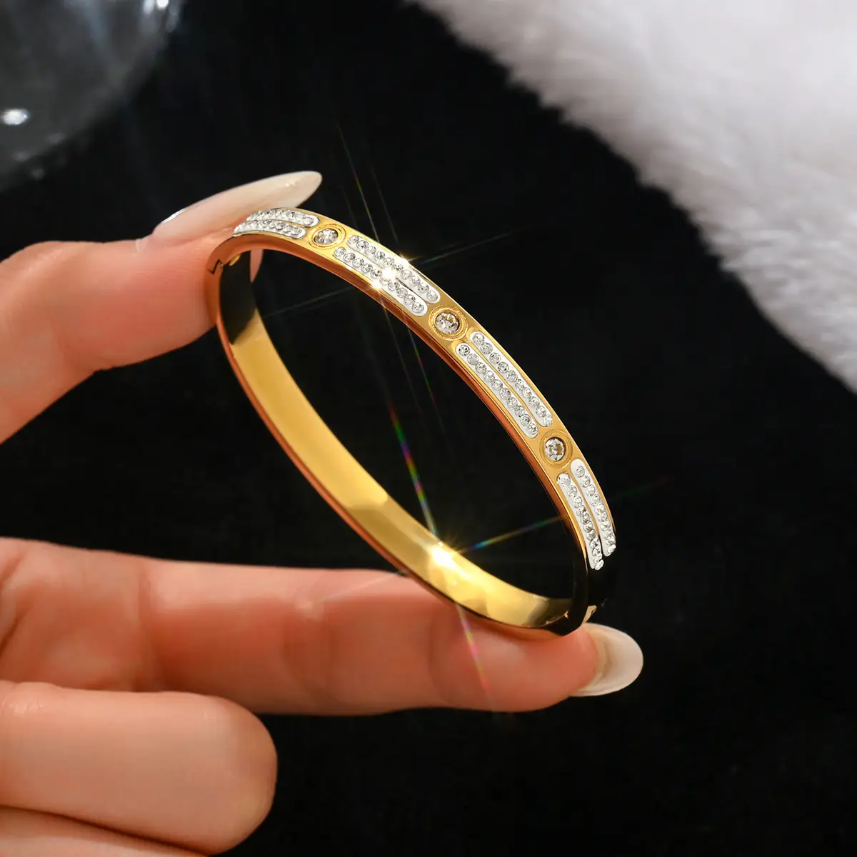 18K Gold Stainless Steel Bracelet with Crystal Accents - Image 133