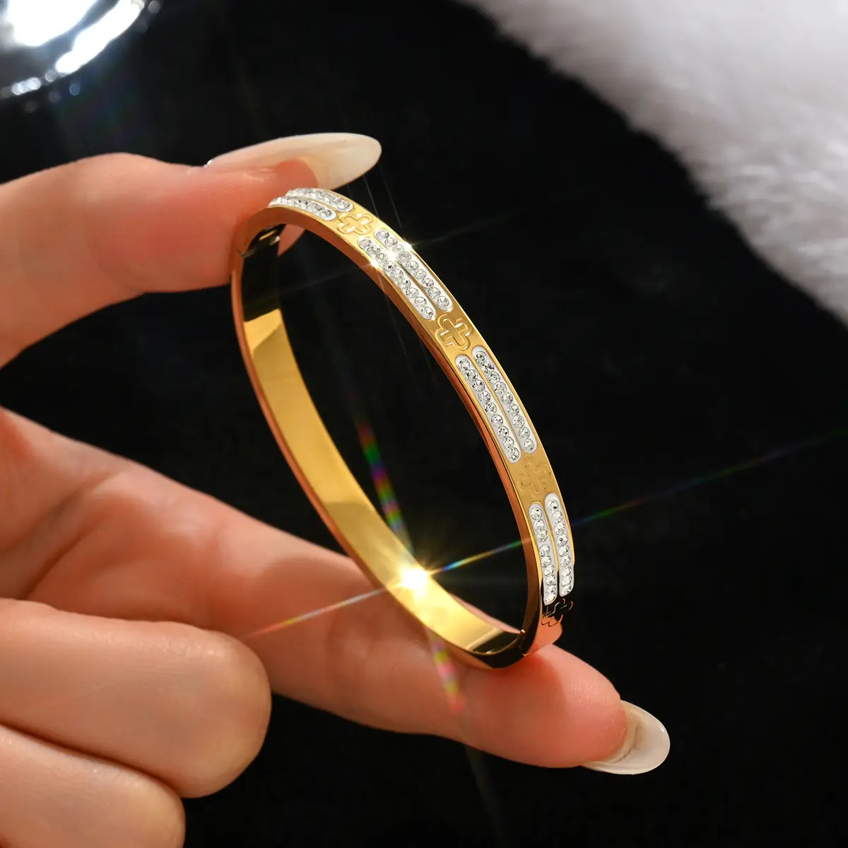 18K Gold Stainless Steel Bracelet with Crystal Accents - Image 137