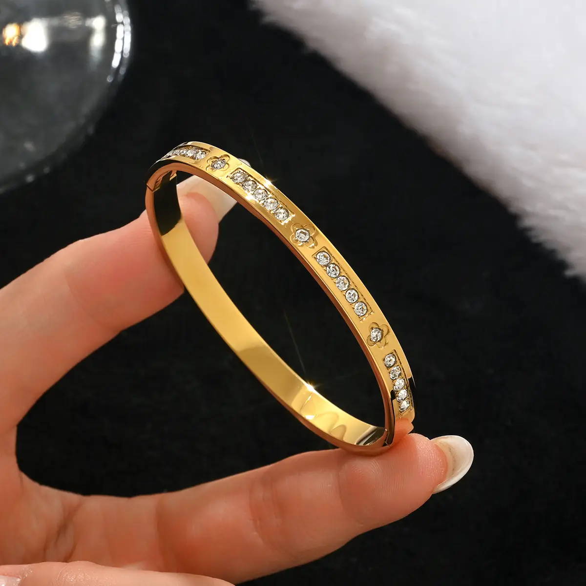 18K Gold Stainless Steel Bracelet with Crystal Accents - Image 144