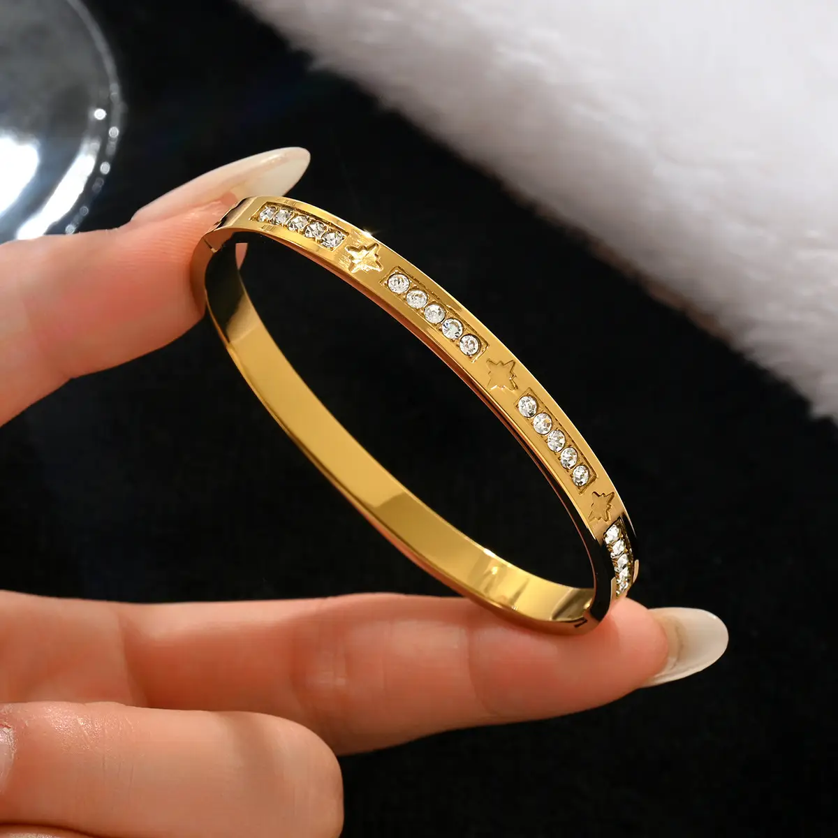 18K Gold Stainless Steel Bracelet with Crystal Accents - Image 148
