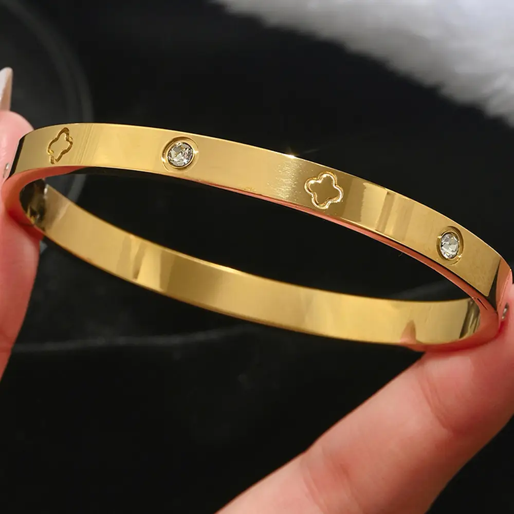 18K Gold Stainless Steel Bracelet with Crystal Accents - Image 3