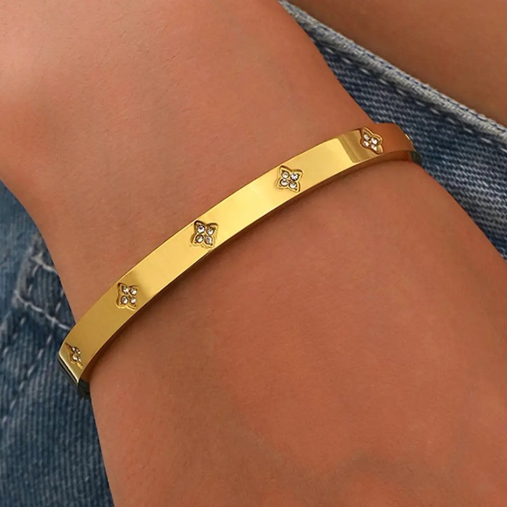 18K Gold Stainless Steel Bracelet with Crystal Accents - Image 34