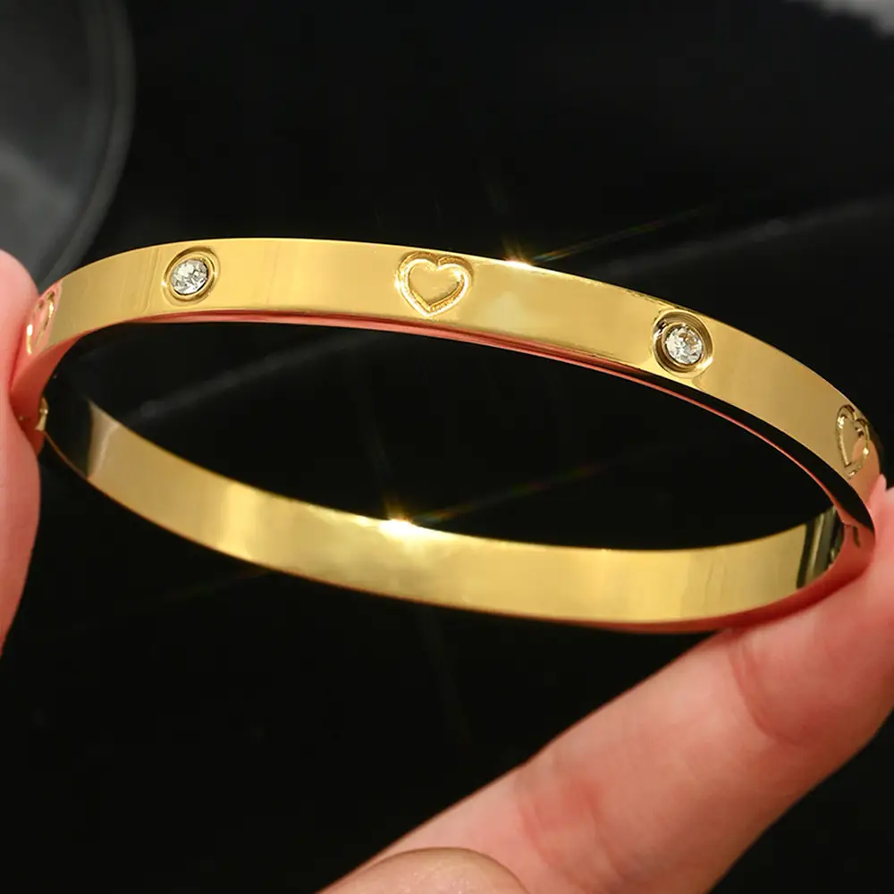 18K Gold Stainless Steel Bracelet with Crystal Accents - Image 4