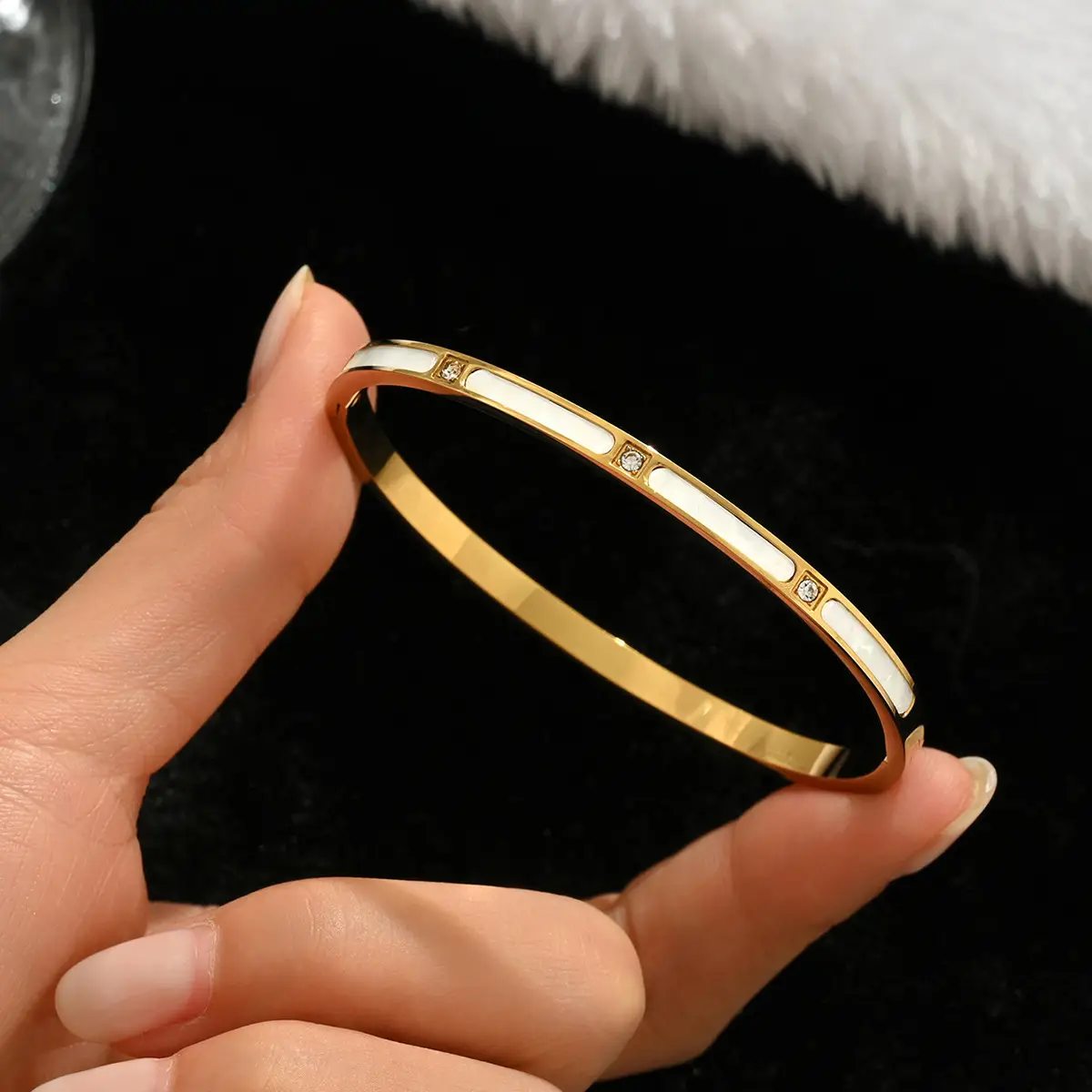 18K Gold Stainless Steel Bracelet with Crystal Accents - Image 43