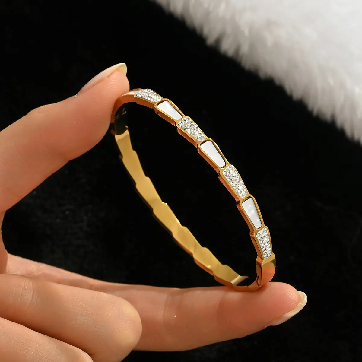18K Gold Stainless Steel Bracelet with Crystal Accents - Image 44