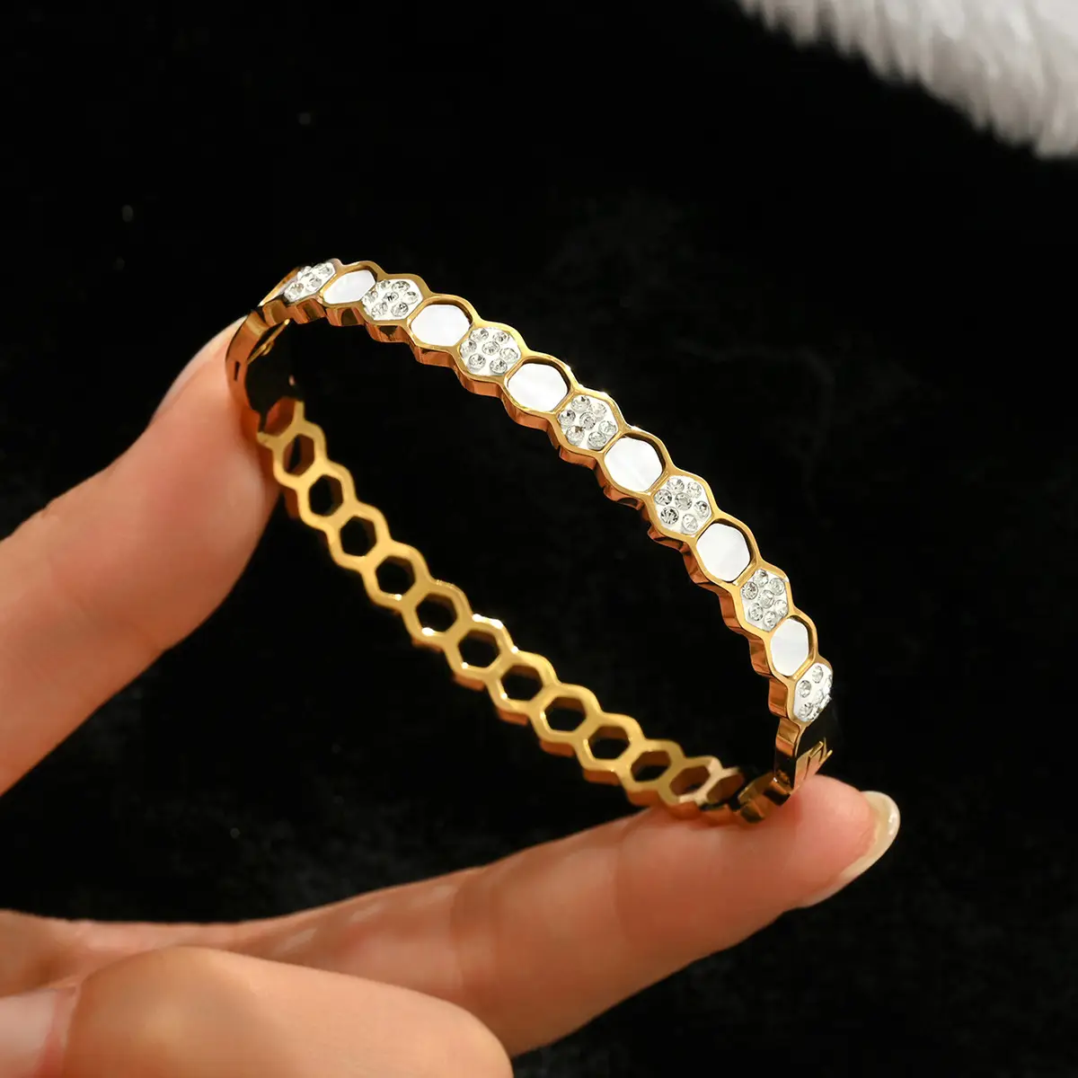 18K Gold Stainless Steel Bracelet with Crystal Accents - Image 45