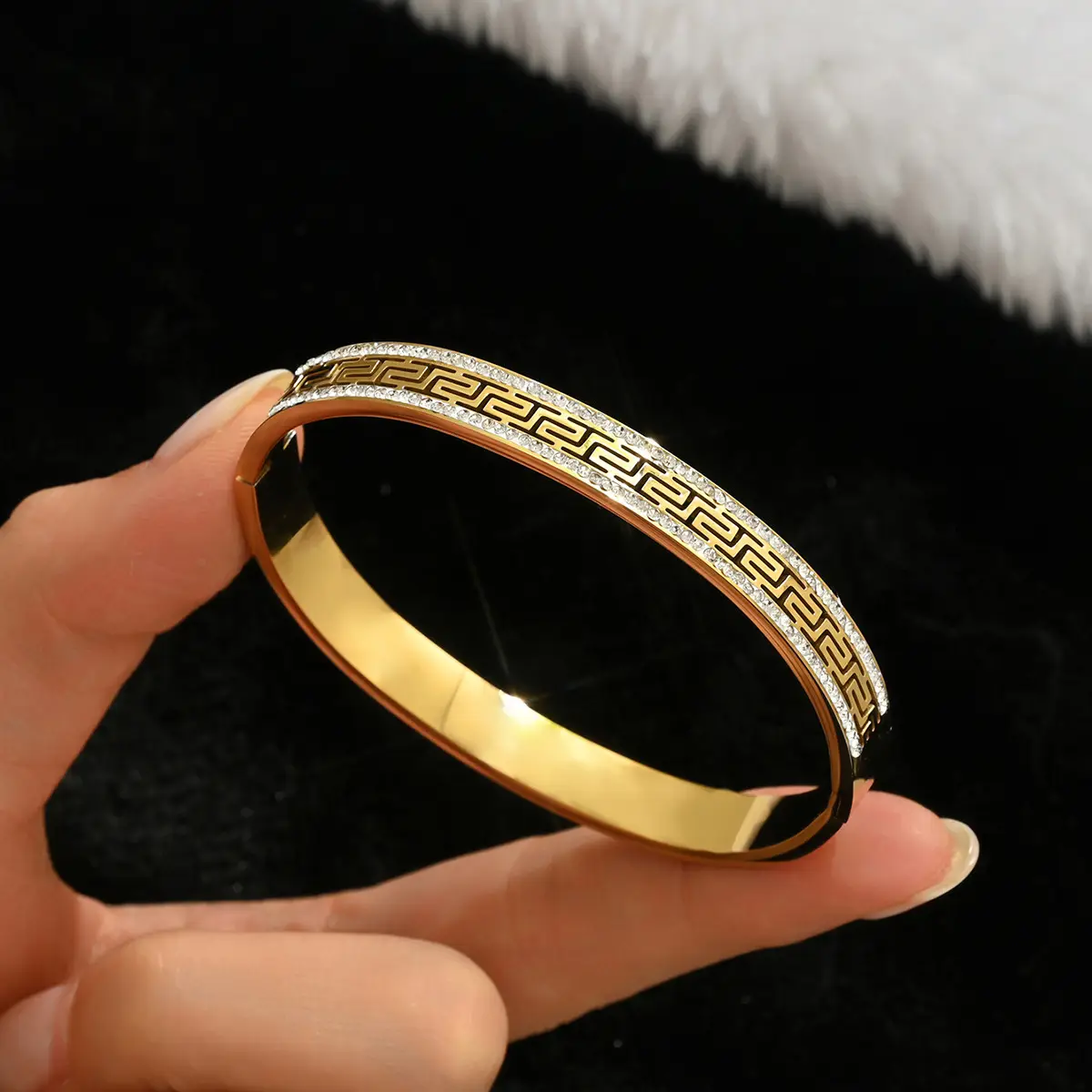 18K Gold Stainless Steel Bracelet with Crystal Accents - Image 48