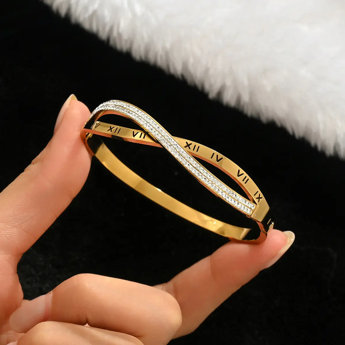 18K Gold Stainless Steel Bracelet with Crystal Accents - Image 51