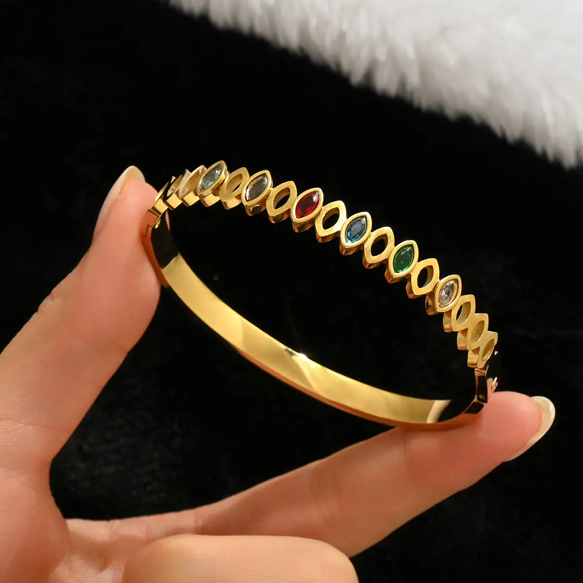 18K Gold Stainless Steel Bracelet with Crystal Accents - Image 60