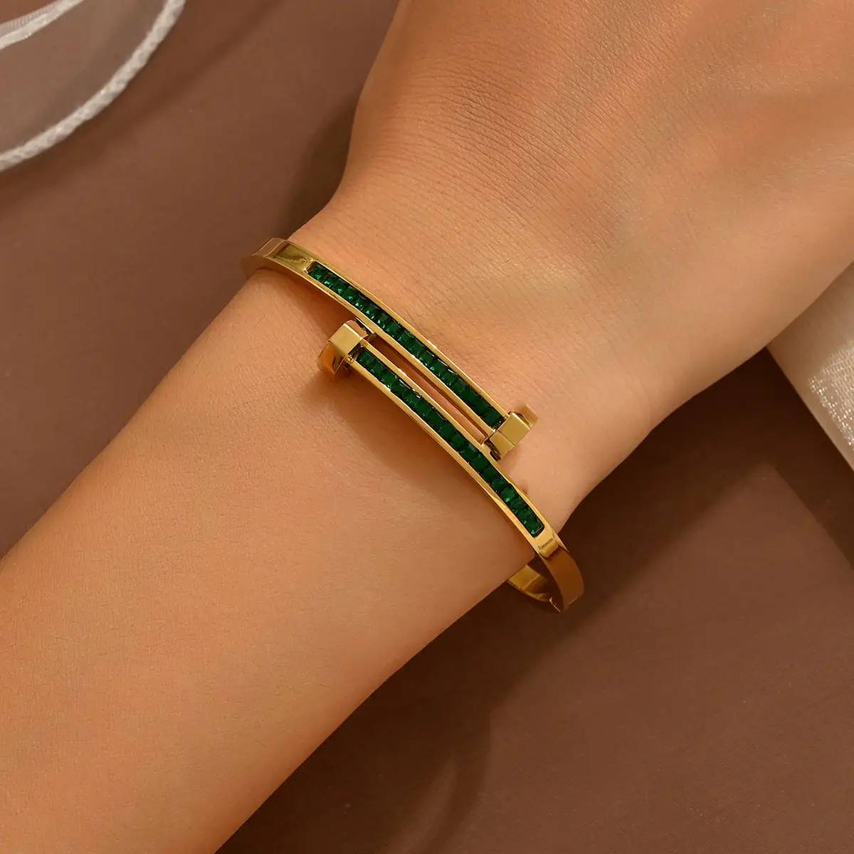 18K Gold Stainless Steel Bracelet with Crystal Accents - Image 79