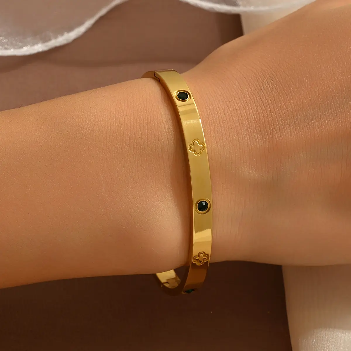 18K Gold Stainless Steel Bracelet with Crystal Accents - Image 83