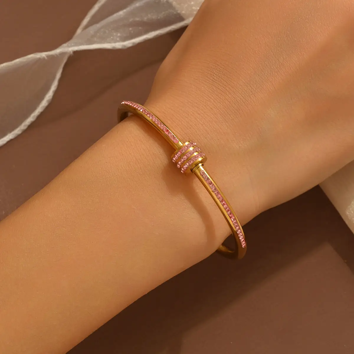 18K Gold Stainless Steel Bracelet with Crystal Accents - Image 84
