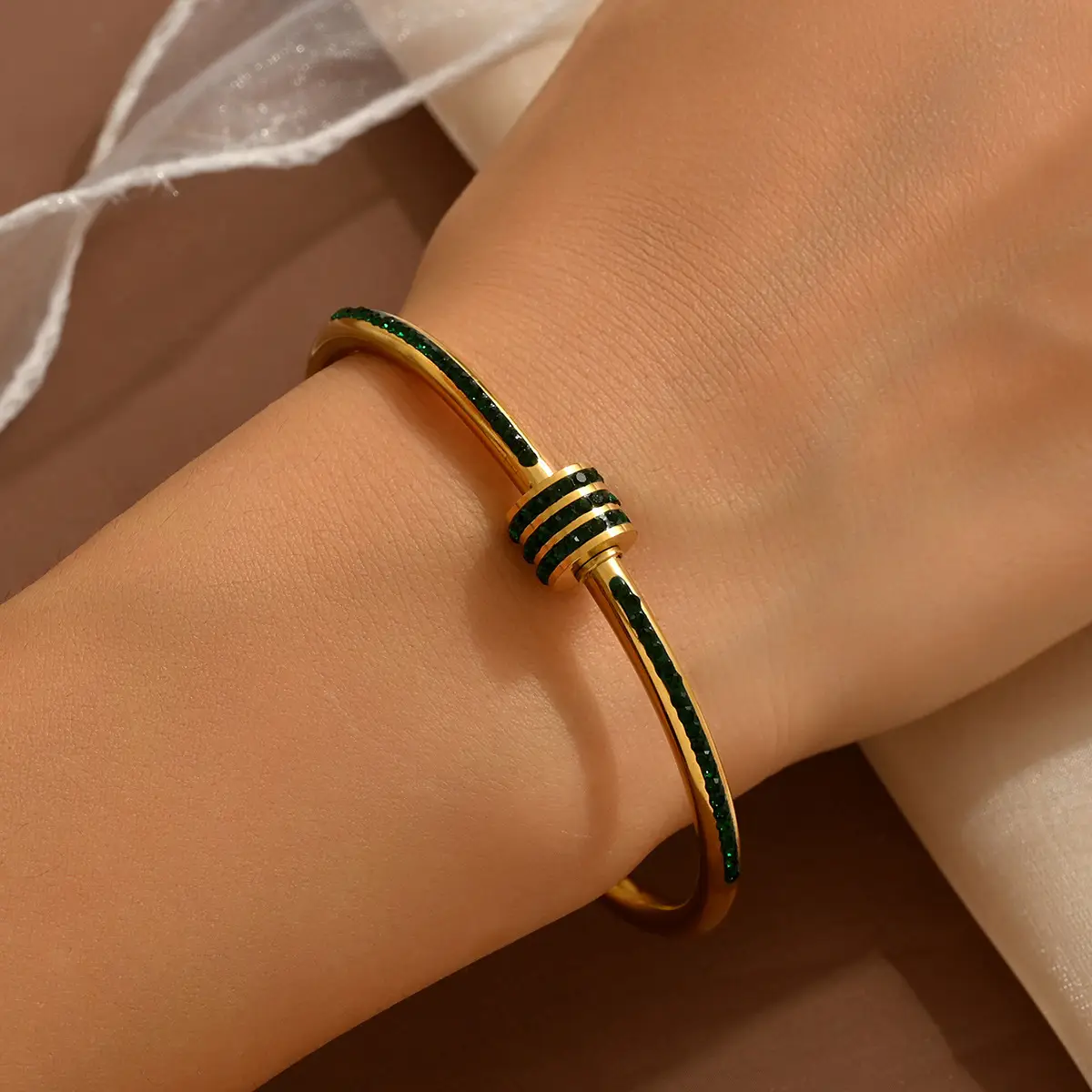 18K Gold Stainless Steel Bracelet with Crystal Accents - Image 86