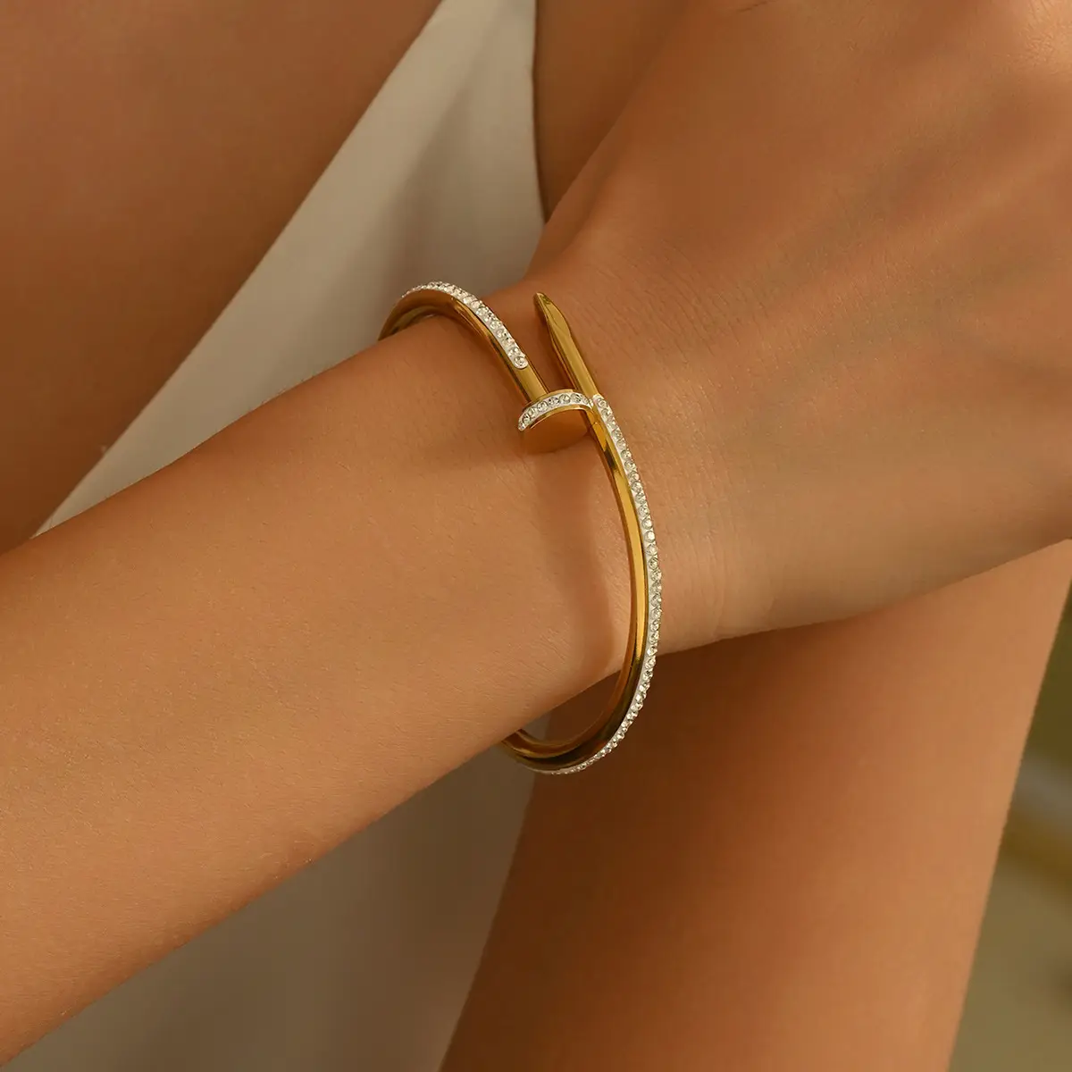 18K Gold Stainless Steel Bracelet with Crystal Accents - Image 89