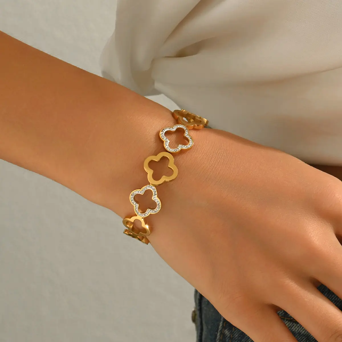 18K Gold Stainless Steel Bracelet with Crystal Accents - Image 93