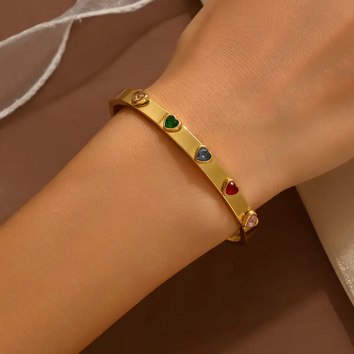 18K Gold Stainless Steel Bracelet with Crystal Accents - Image 94