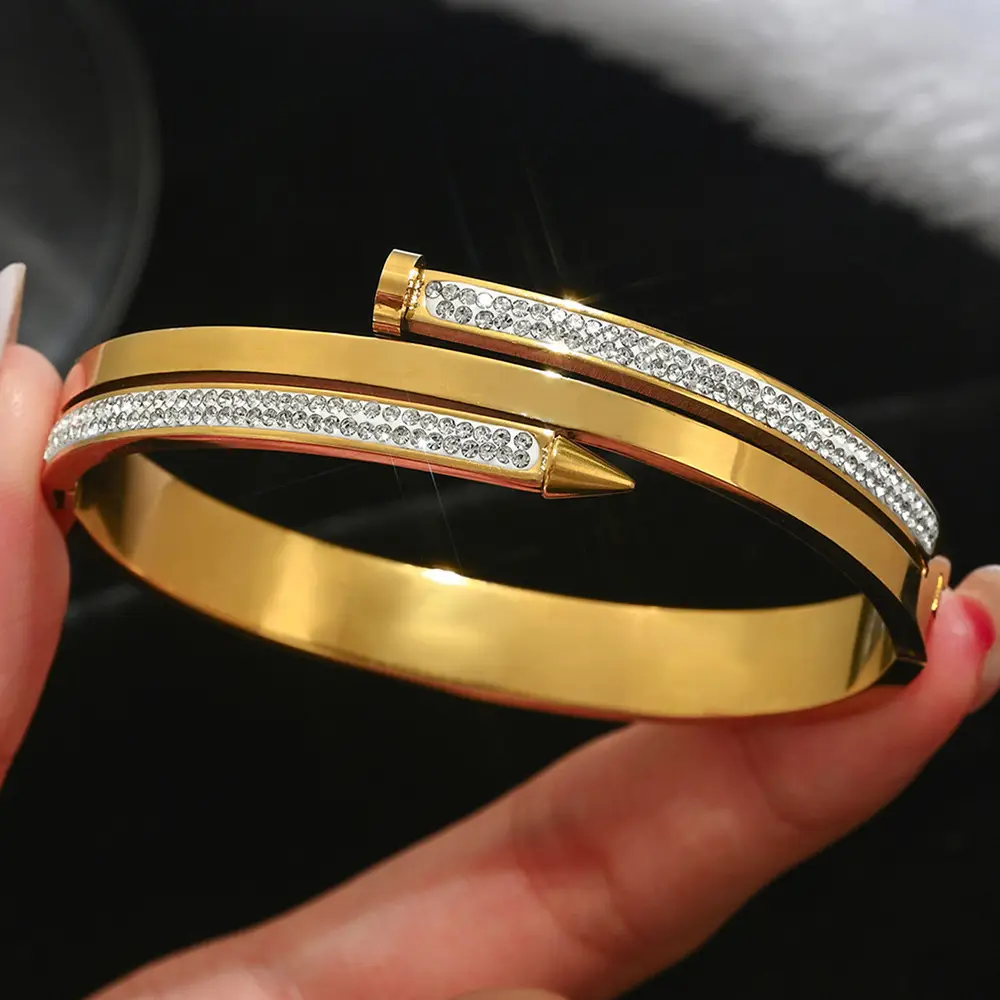 18K Gold Stainless Steel Bracelet with Crystal Accents - Image 98