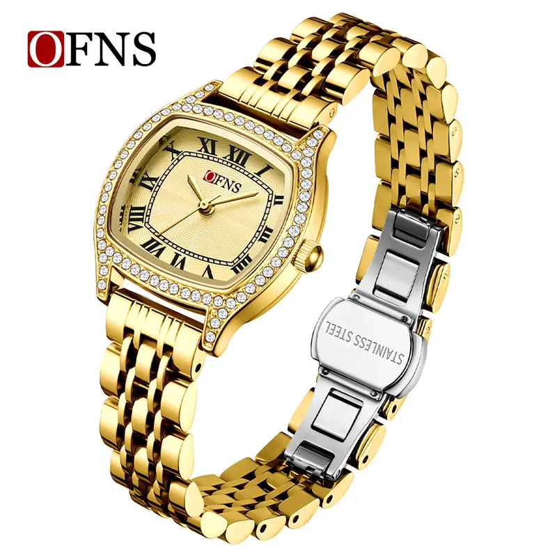 Women's Waterproof Barrel Square Quartz Watch with Diamonds - Image 12
