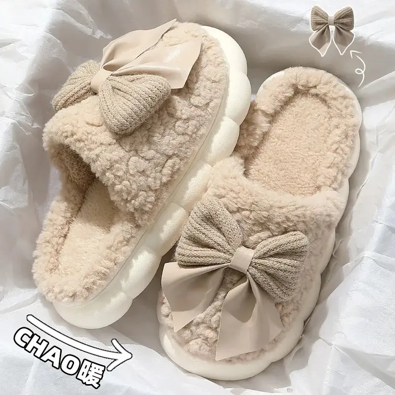 Bowknot Cotton Slippers 2025 New Cotton Shoes for Women Home Autumn and Winter Indoor Warm Maternity Cotton Slippers Winter - Image 14