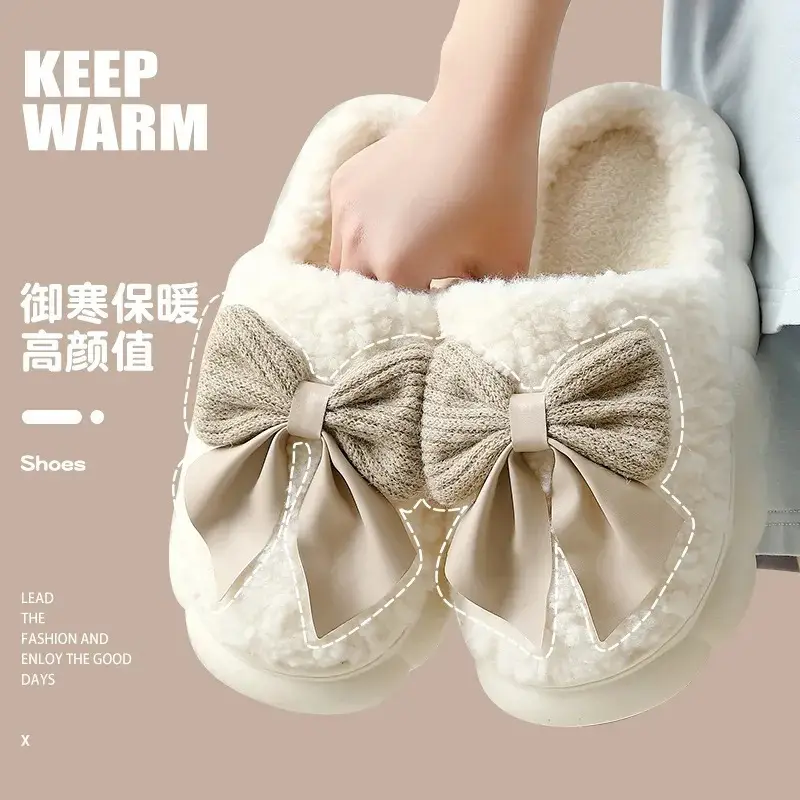 Bowknot Cotton Slippers 2025 New Cotton Shoes for Women Home Autumn and Winter Indoor Warm Maternity Cotton Slippers Winter - Image 15