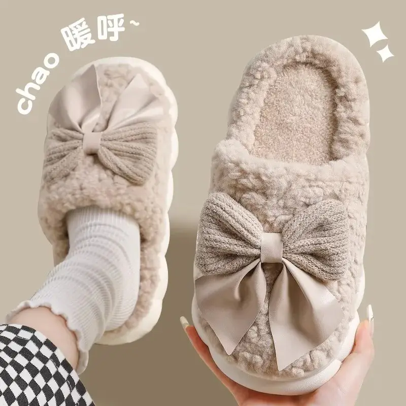 Bowknot Cotton Slippers 2025 New Cotton Shoes for Women Home Autumn and Winter Indoor Warm Maternity Cotton Slippers Winter - Image 16