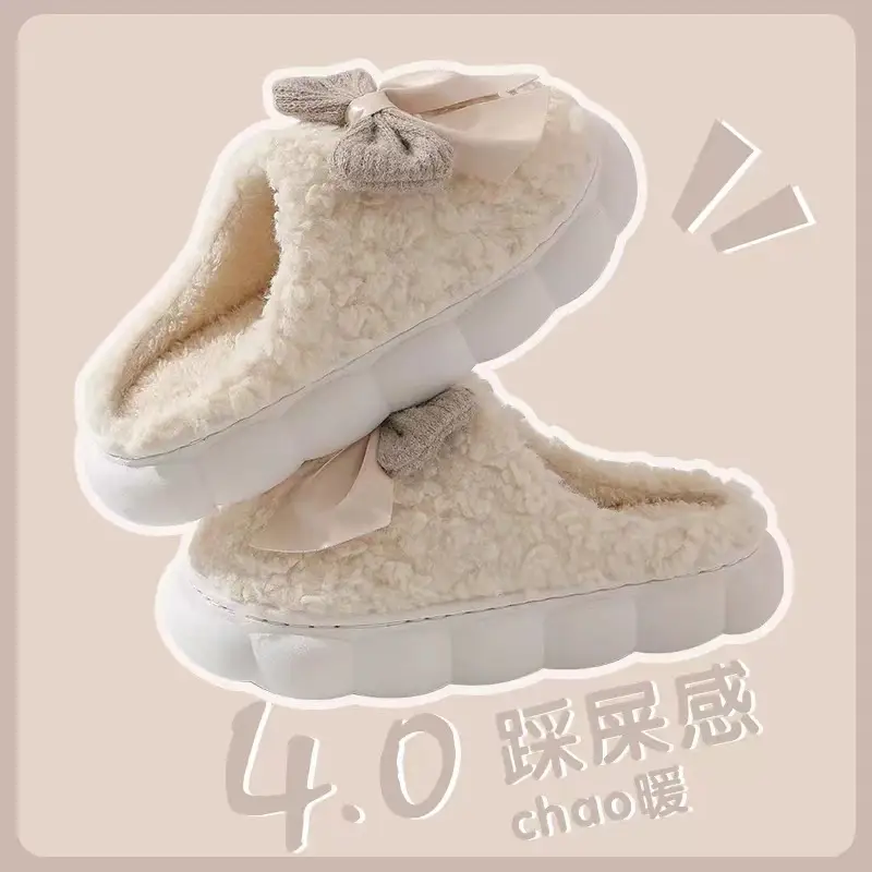 Bowknot Cotton Slippers 2025 New Cotton Shoes for Women Home Autumn and Winter Indoor Warm Maternity Cotton Slippers Winter - Image 17