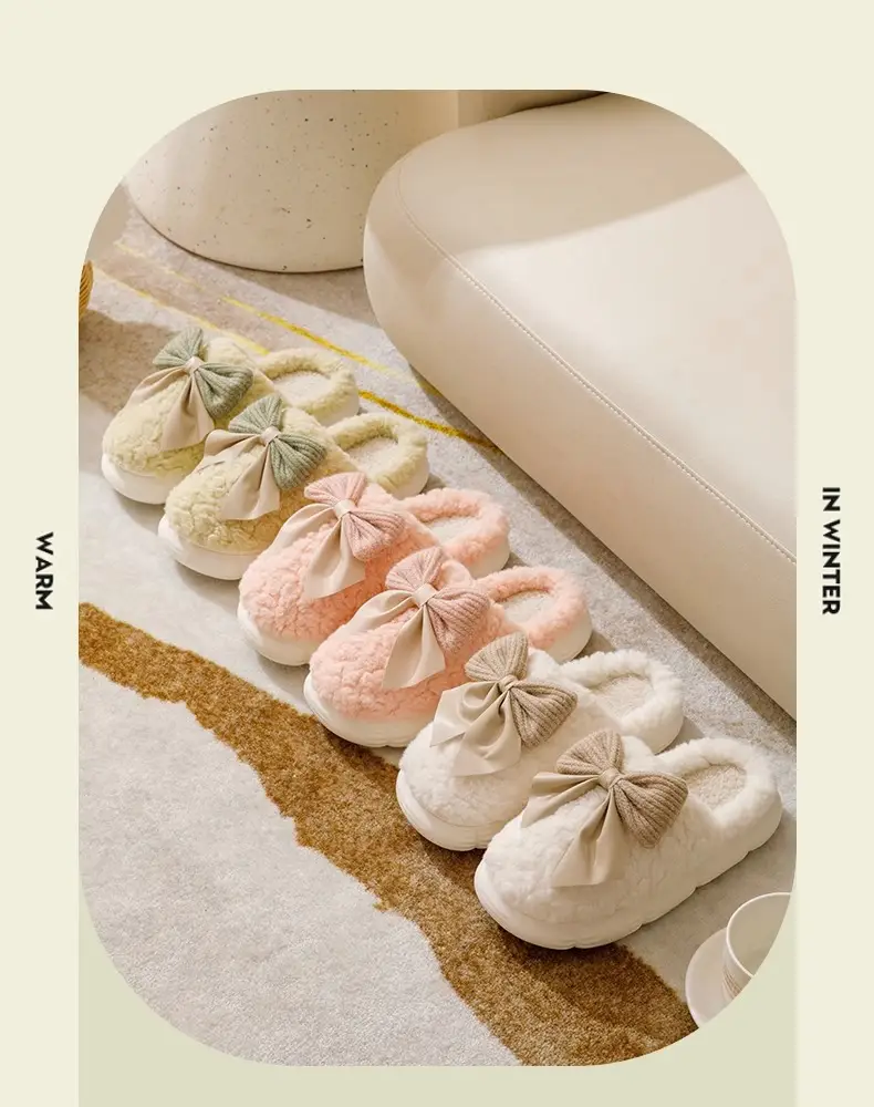 Bowknot Cotton Slippers 2025 New Cotton Shoes for Women Home Autumn and Winter Indoor Warm Maternity Cotton Slippers Winter — feature 11