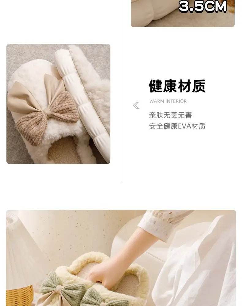 Bowknot Cotton Slippers 2025 New Cotton Shoes for Women Home Autumn and Winter Indoor Warm Maternity Cotton Slippers Winter — feature 16