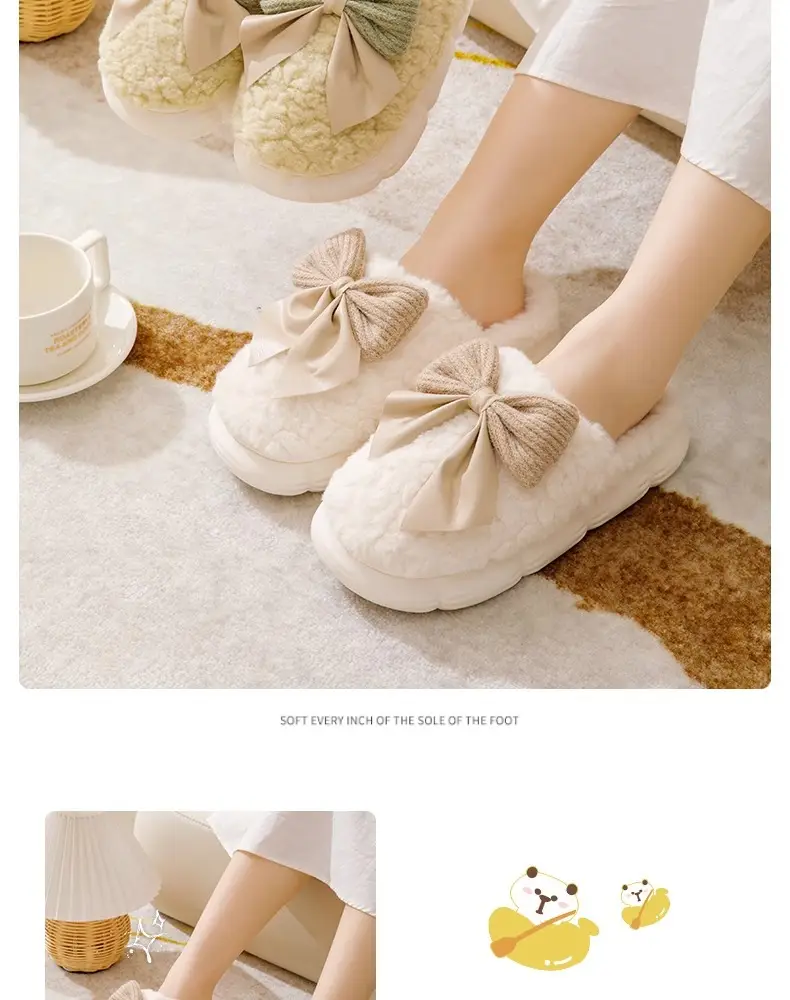 Bowknot Cotton Slippers 2025 New Cotton Shoes for Women Home Autumn and Winter Indoor Warm Maternity Cotton Slippers Winter — feature 17