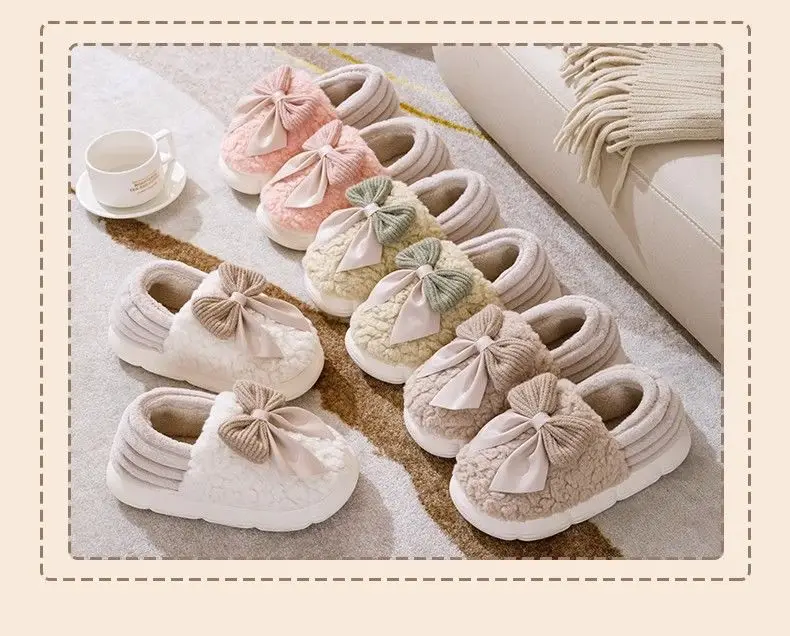 Bowknot Cotton Slippers 2025 New Cotton Shoes for Women Home Autumn and Winter Indoor Warm Maternity Cotton Slippers Winter — feature 26