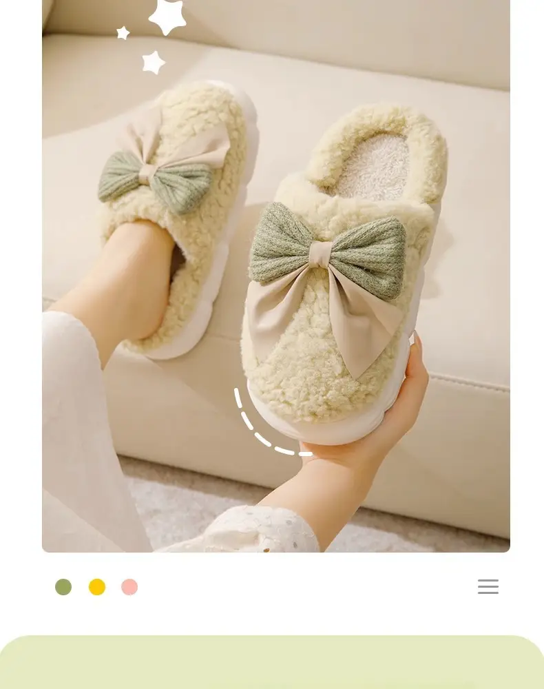 Bowknot Cotton Slippers 2025 New Cotton Shoes for Women Home Autumn and Winter Indoor Warm Maternity Cotton Slippers Winter — feature 3