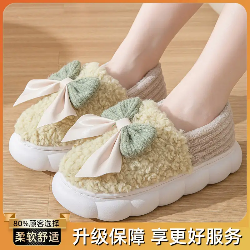 Bowknot Cotton Slippers 2025 New Cotton Shoes for Women Home Autumn and Winter Indoor Warm Maternity Cotton Slippers Winter - Image 7