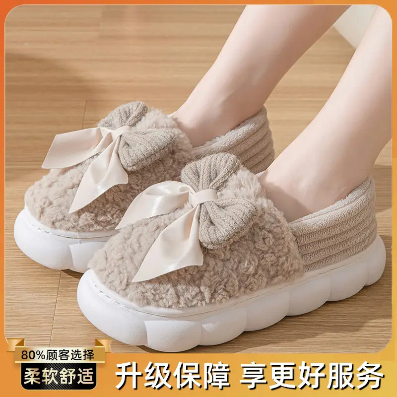Bowknot Cotton Slippers 2025 New Cotton Shoes for Women Home Autumn and Winter Indoor Warm Maternity Cotton Slippers Winter - Image 8