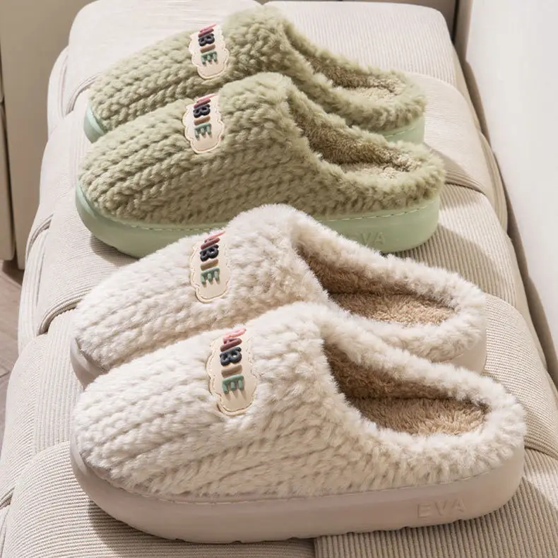 Furry Cotton Slippers for Women in Autumn and Winter for Couples to Use at Home 2025 New Thick-Soled Non-Slip Fleece-Lined Warm Men's Slippers - Image 4