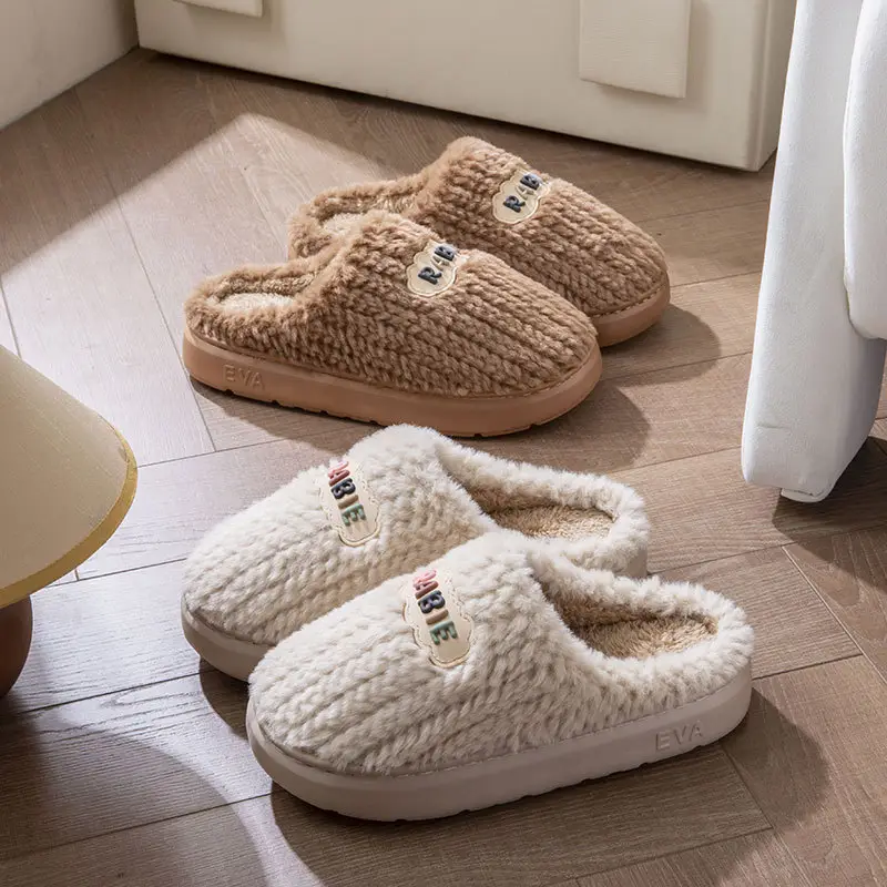 Furry Cotton Slippers for Women in Autumn and Winter for Couples to Use at Home 2025 New Thick-Soled Non-Slip Fleece-Lined Warm Men's Slippers - Image 5