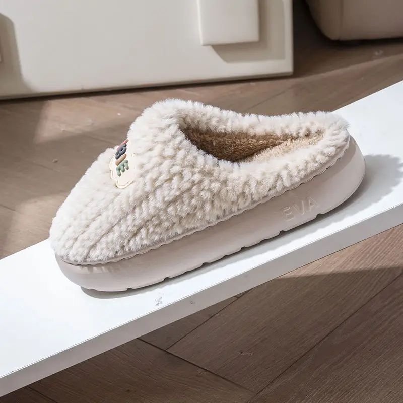 Furry Cotton Slippers for Women in Autumn and Winter for Couples to Use at Home 2025 New Thick-Soled Non-Slip Fleece-Lined Warm Men's Slippers - Image 6