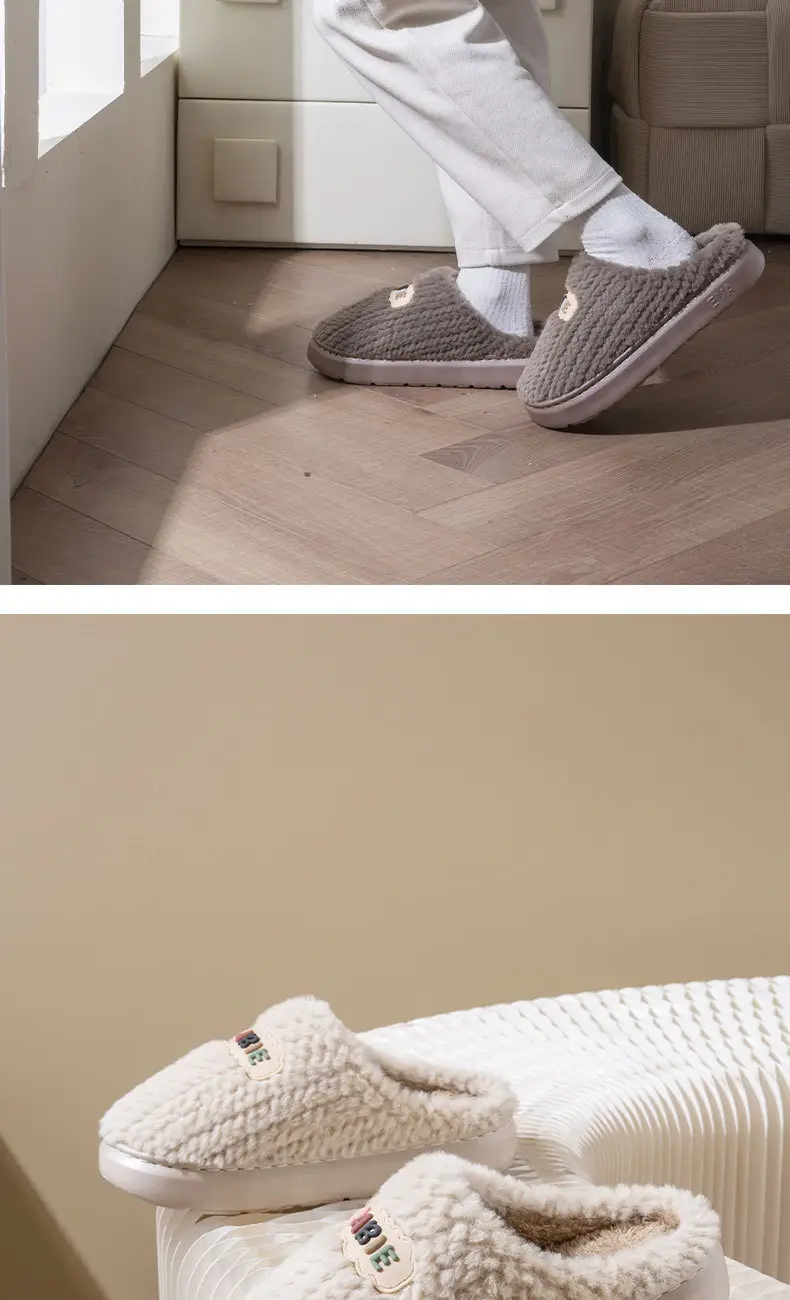 Furry Cotton Slippers for Women in Autumn and Winter for Couples to Use at Home 2025 New Thick-Soled Non-Slip Fleece-Lined Warm Men's Slippers — feature 10