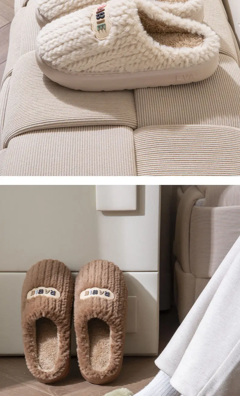 Furry Cotton Slippers for Women in Autumn and Winter for Couples to Use at Home 2025 New Thick-Soled Non-Slip Fleece-Lined Warm Men's Slippers — feature 12