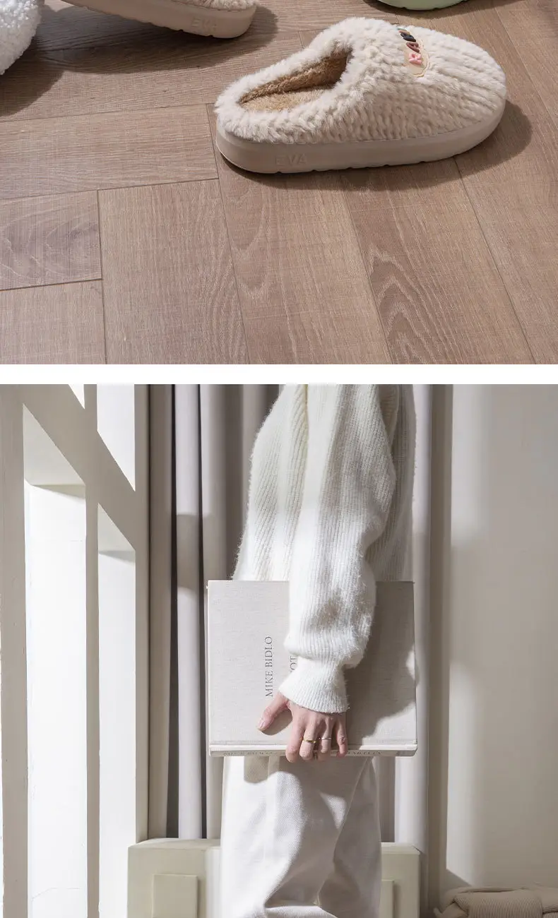Furry Cotton Slippers for Women in Autumn and Winter for Couples to Use at Home 2025 New Thick-Soled Non-Slip Fleece-Lined Warm Men's Slippers — feature 9