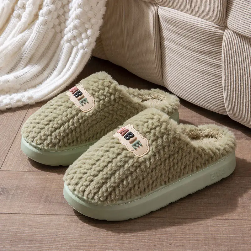 Furry Cotton Slippers for Women in Autumn and Winter for Couples to Use at Home 2025 New Thick-Soled Non-Slip Fleece-Lined Warm Men's Slippers