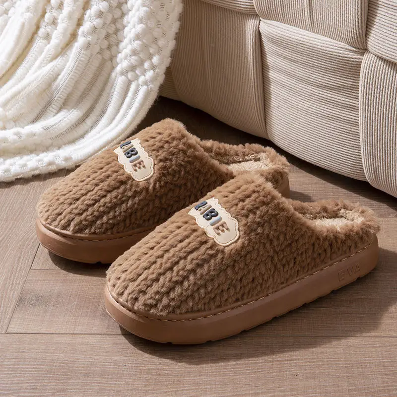 Furry Cotton Slippers for Women in Autumn and Winter for Couples to Use at Home 2025 New Thick-Soled Non-Slip Fleece-Lined Warm Men's Slippers - Image 2