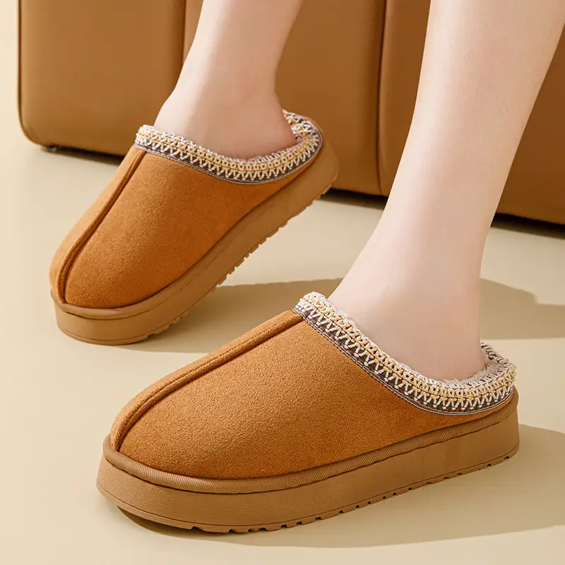 Suede Couple Cotton Slippers Women's Autumn and Winter Indoor Household Thick-soled fleece-lined Mao Mao Shoes Outwear Moon Shoes - Image 3
