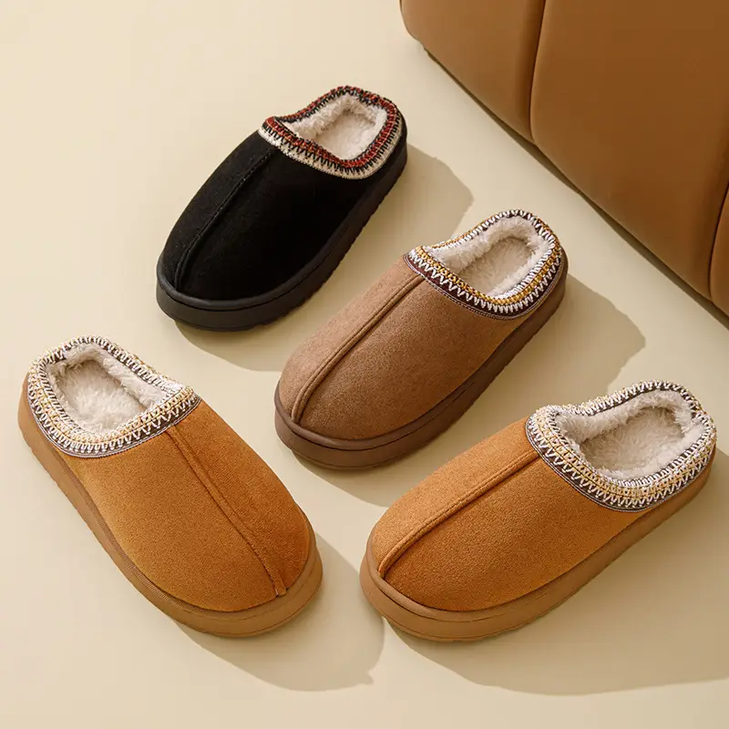 Suede Couple Cotton Slippers Women's Autumn and Winter Indoor Household Thick-soled fleece-lined Mao Mao Shoes Outwear Moon Shoes - Image 4