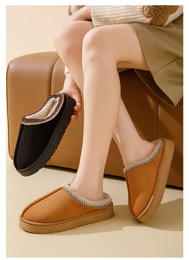 Suede Couple Cotton Slippers Women's Autumn and Winter Indoor Household Thick-soled fleece-lined Mao Mao Shoes Outwear Moon Shoes — feature 13