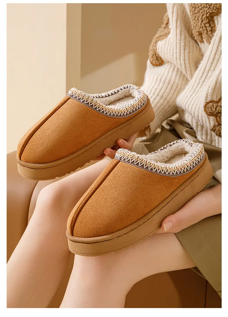 Suede Couple Cotton Slippers Women's Autumn and Winter Indoor Household Thick-soled fleece-lined Mao Mao Shoes Outwear Moon Shoes — feature 14