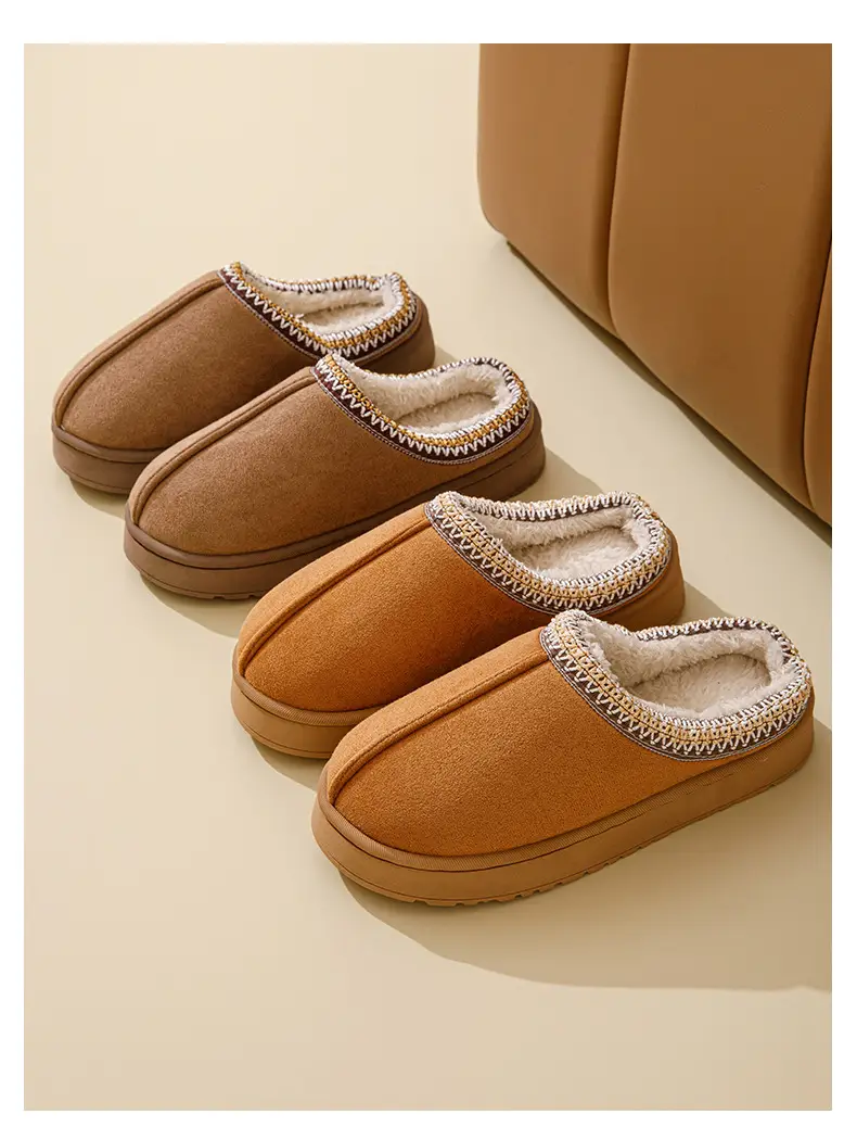 Suede Couple Cotton Slippers Women's Autumn and Winter Indoor Household Thick-soled fleece-lined Mao Mao Shoes Outwear Moon Shoes — feature 16