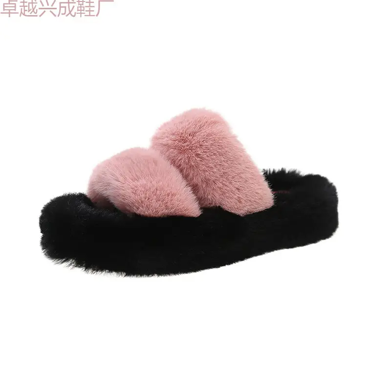 New color matching thick-soled Mao Mao slippers women's casual Korean parallel bars Mao Mao shoes fashion home outdoor cotton slippers women