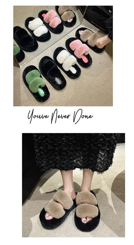 New color matching thick-soled Mao Mao slippers women's casual Korean parallel bars Mao Mao shoes fashion home outdoor cotton slippers women — feature 16