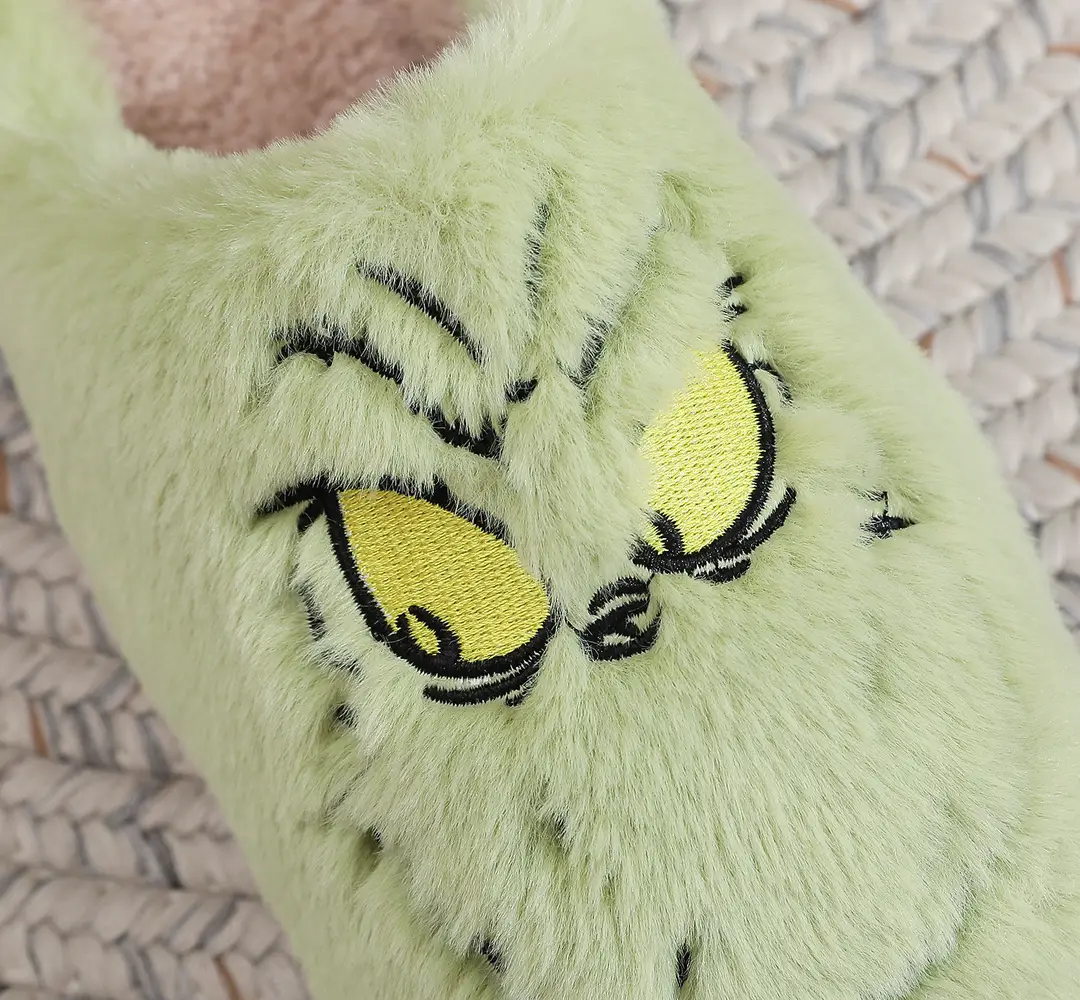 Cross-border Amazon Green Hair Monster Grinch Christmas Cotton Slippers for Men and Women Home Winter Warm Indoor Hair Slippers — feature 6
