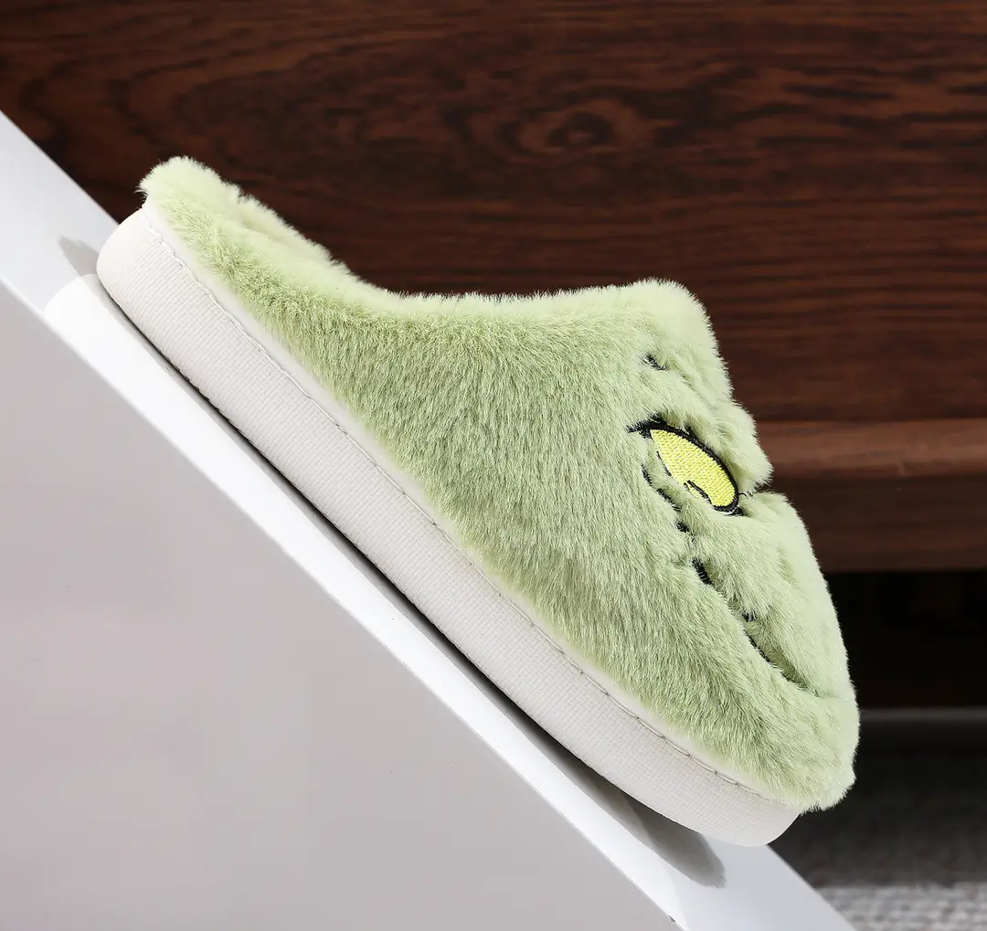 Cross-border Amazon Green Hair Monster Grinch Christmas Cotton Slippers for Men and Women Home Winter Warm Indoor Hair Slippers — feature 7